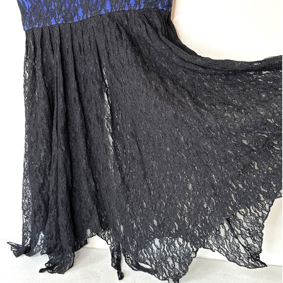 Renaissance Lace Long Bodice Corset Cinch Blue & Black Lace Sz Large - Picture 7 of 9